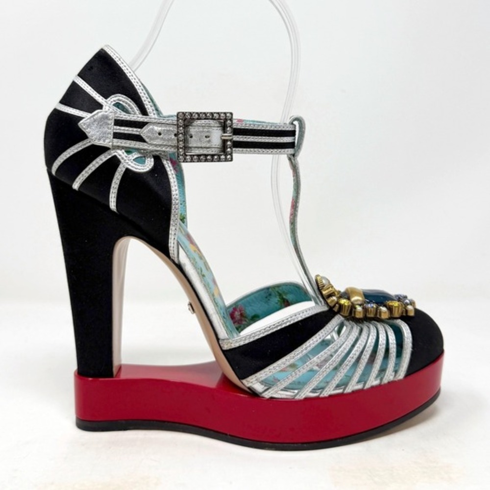Gucci Mariska Platform Heels Black Runway Sandals 37.5 - Picture 4 of 10